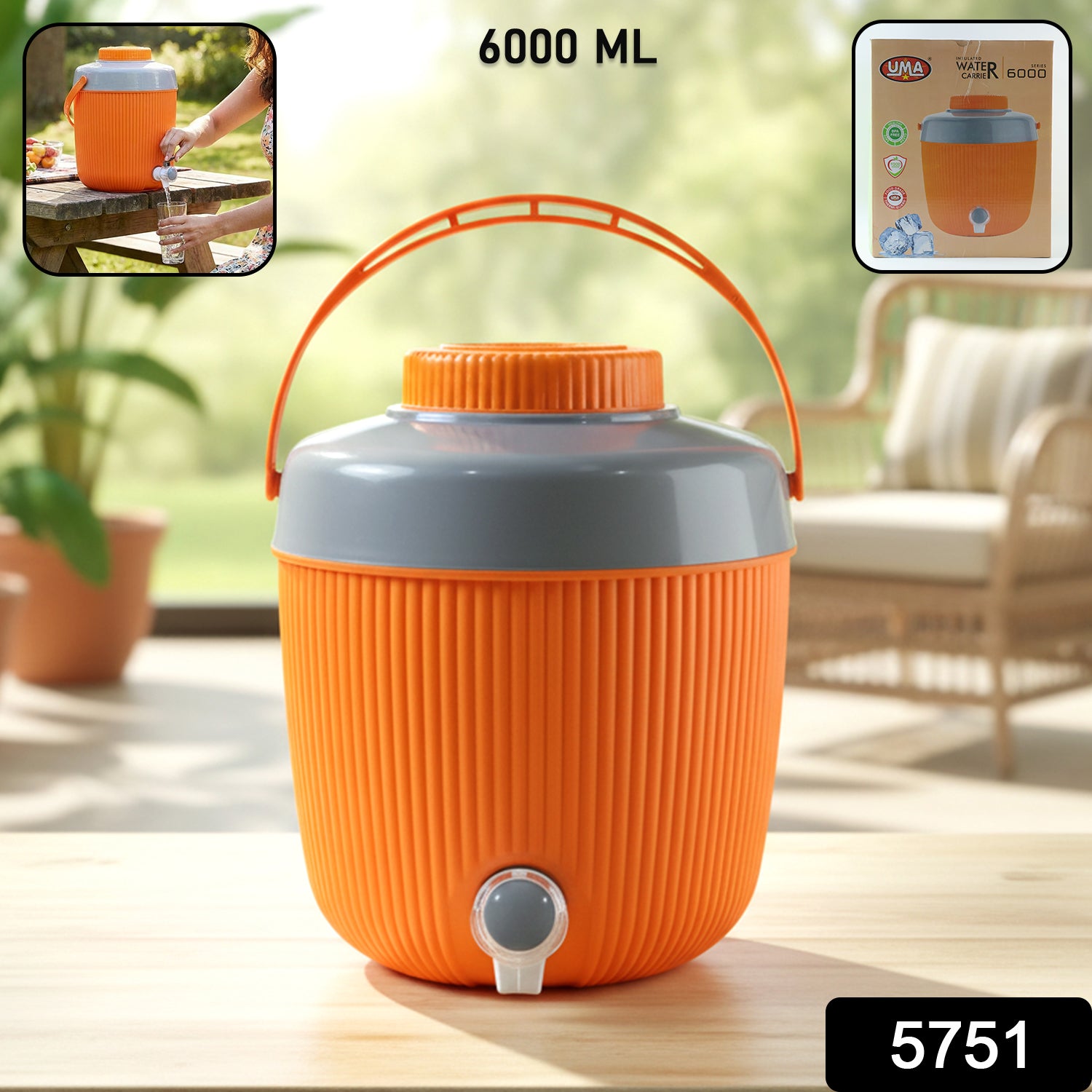 Insulated Plastic Water Jug with Tap for Home & Travel (6000 ML)