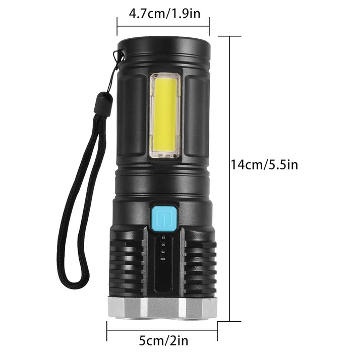Multifunctional Strong 4 LED Torch Light, Portable Rechargeable Flashlight Long Distance Beam Range 800 Lumens COB Light 4 Mode Emergency for Hiking, Walking, Camping (4 LED Torch)