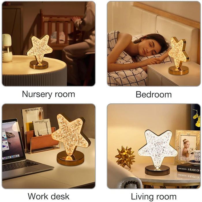12571 Star Shape Crystal Diamond Lamp Cordless Luxury Lamp with USB Rechargeable, 3-Way Dimmable & Touch Control Decorative Nightstand Lamp for Bedroom, Living Room, Party, Restaurant Decor (1 Pc )