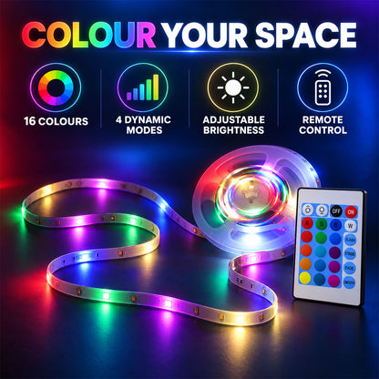 RGB LED Strip Light with Remote and Adapter for Room Decor (1 Set, 3.4 Mtr)
