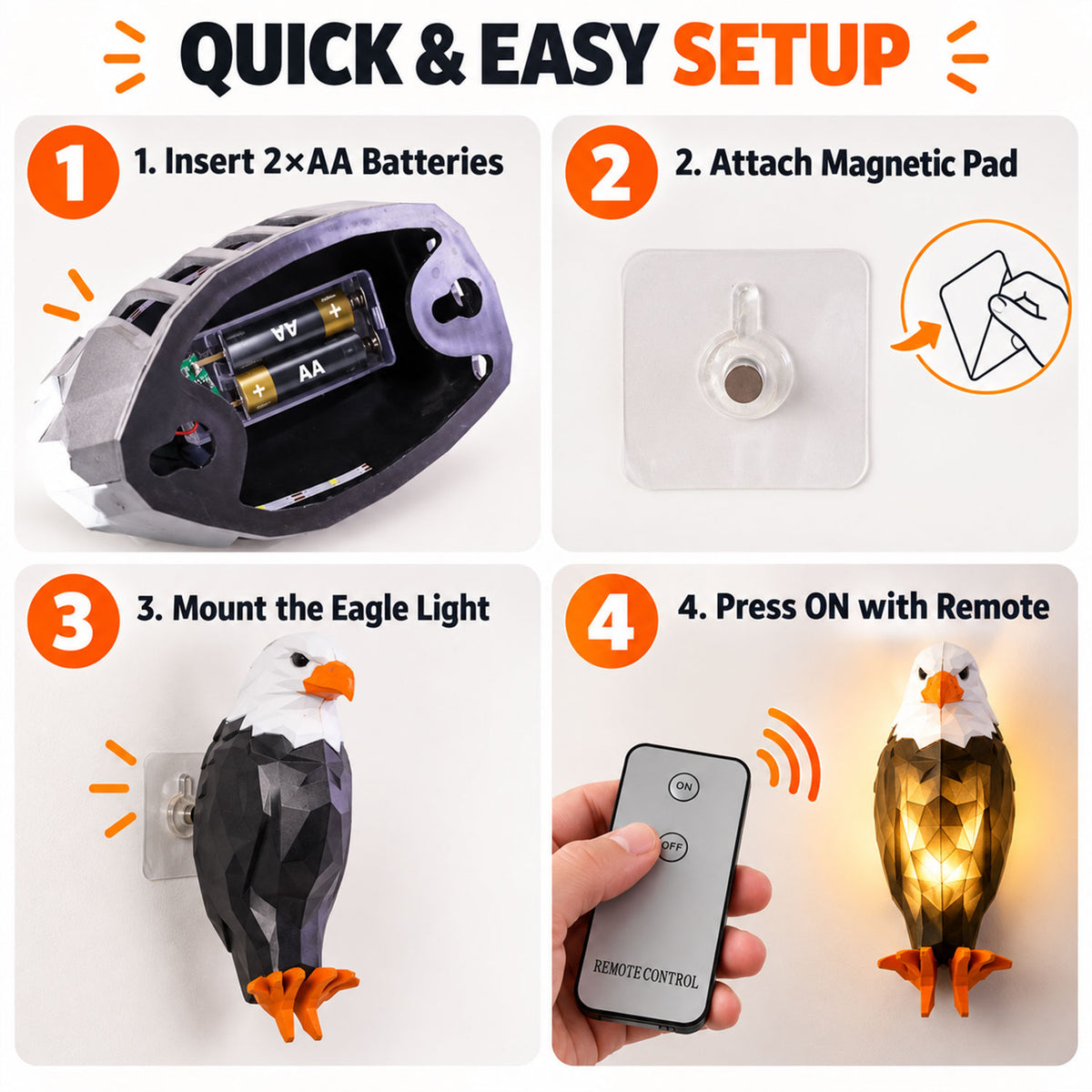 Eagle Shaped LED Ambient Wall Light with Remote and Magnetic Holder (1 Pc Set)