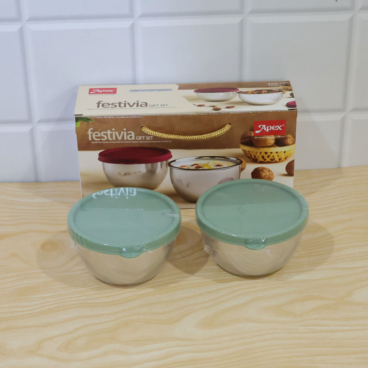 Apex Stainless Steel Container 400 ML with Lid, Kitchen Gift Set (2 Pc Set)