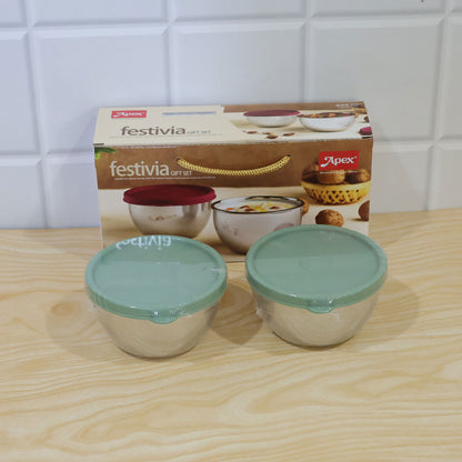 Apex Stainless Steel Container 400 ML with Lid, Kitchen Gift Set (2 Pc Set)