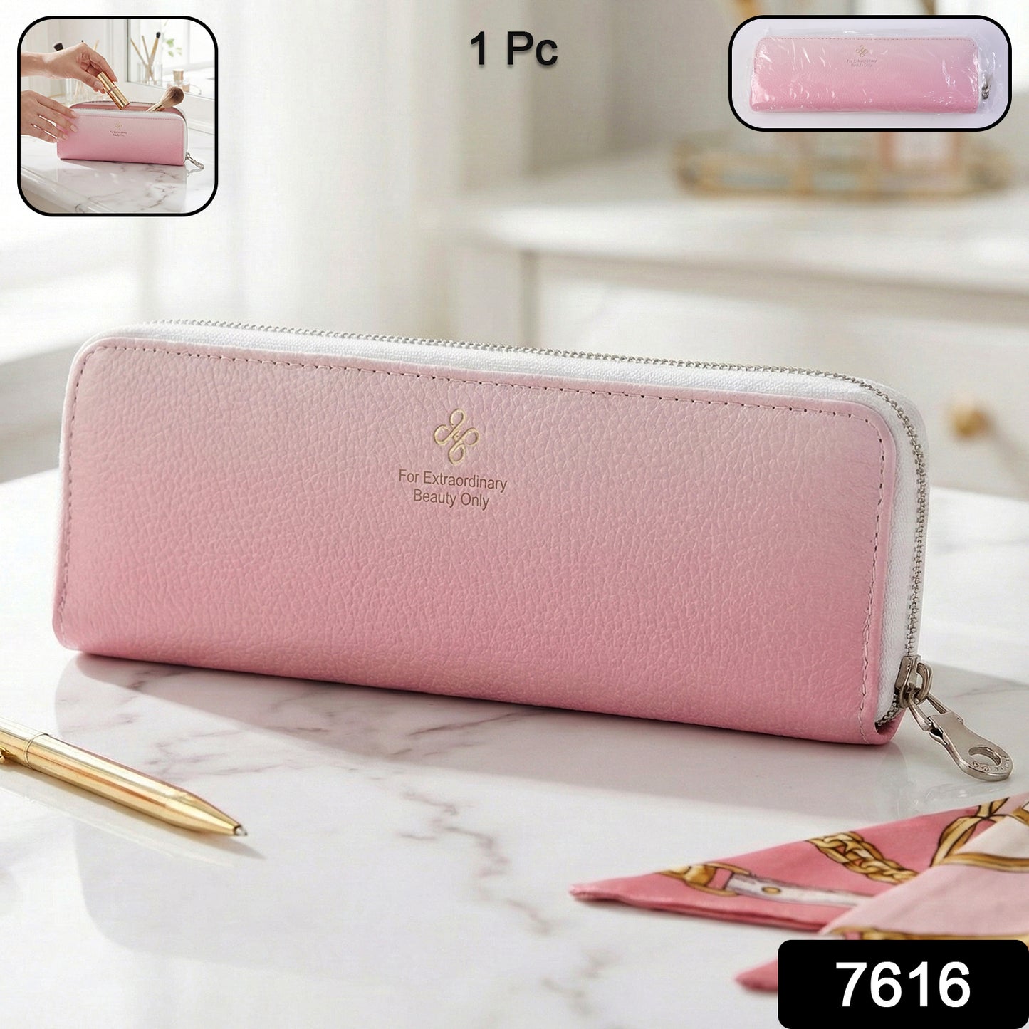 Open makeup brush organizer pouch with brushes