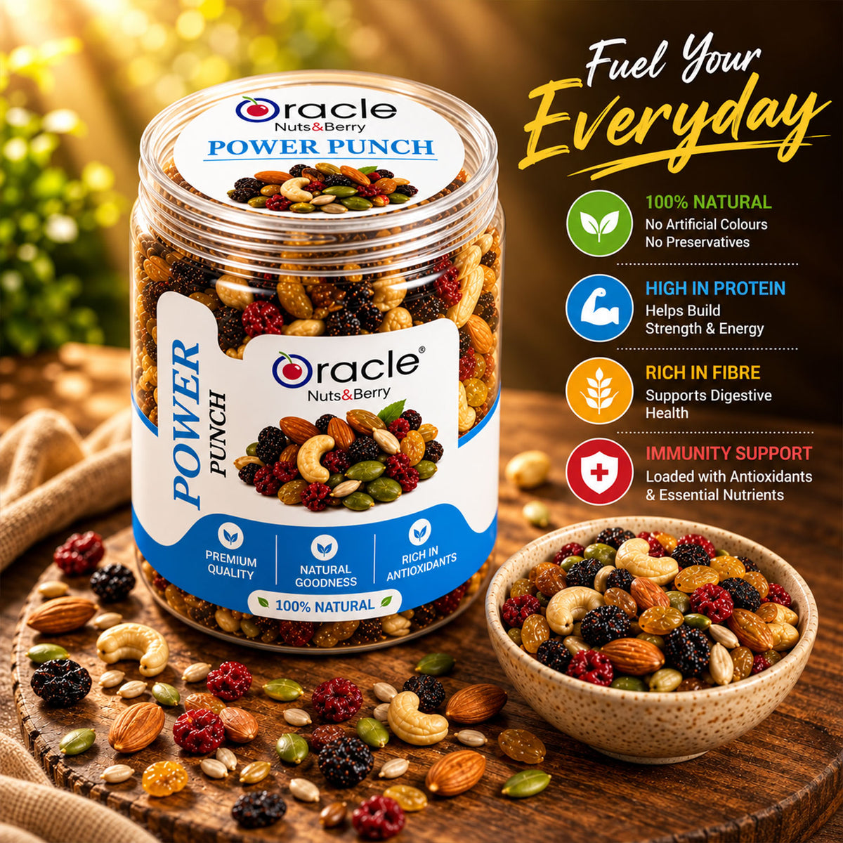 Power Punch Mix Premium Nuts Berries and Dry Fruits Healthy Snack Mix Jar (150g)
