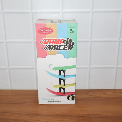 Aditi 4-Layer Colourful Ramp Racer Track Set with 2 Big-Wheel Cars & Connectors – Sturdy ABS Track Toy for Kids