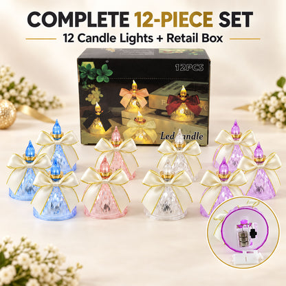 Flameless LED Candle Lights with Bow for Festive Table Decoration (12 Pc Set)
