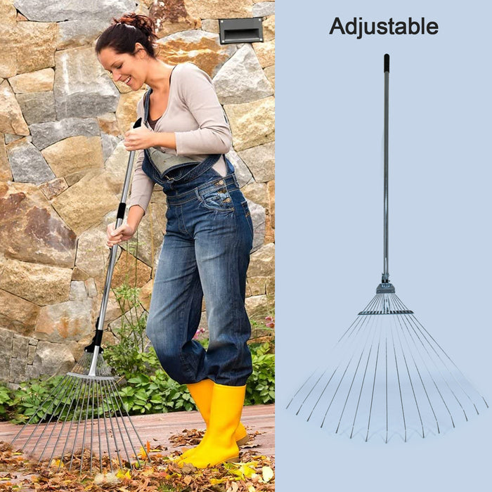 7599 115-152 CM Rake for Gardening, Stainless Steel Telescopic Garden Rake for Quick Clean Up of Lawn and Yard, Adjustable Rake Claws Spacing Garden Broom with Long Handle for Clean Leaves (MOQ :- 12 pc)