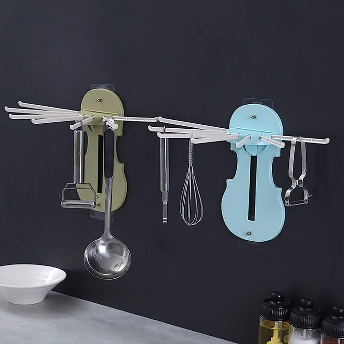 Plastic 7-in-1 Multifunction Retractable Wall-Mounted Pull-Out Hanger Rack Without Punching Hooks Up for Kitchen Bathroom