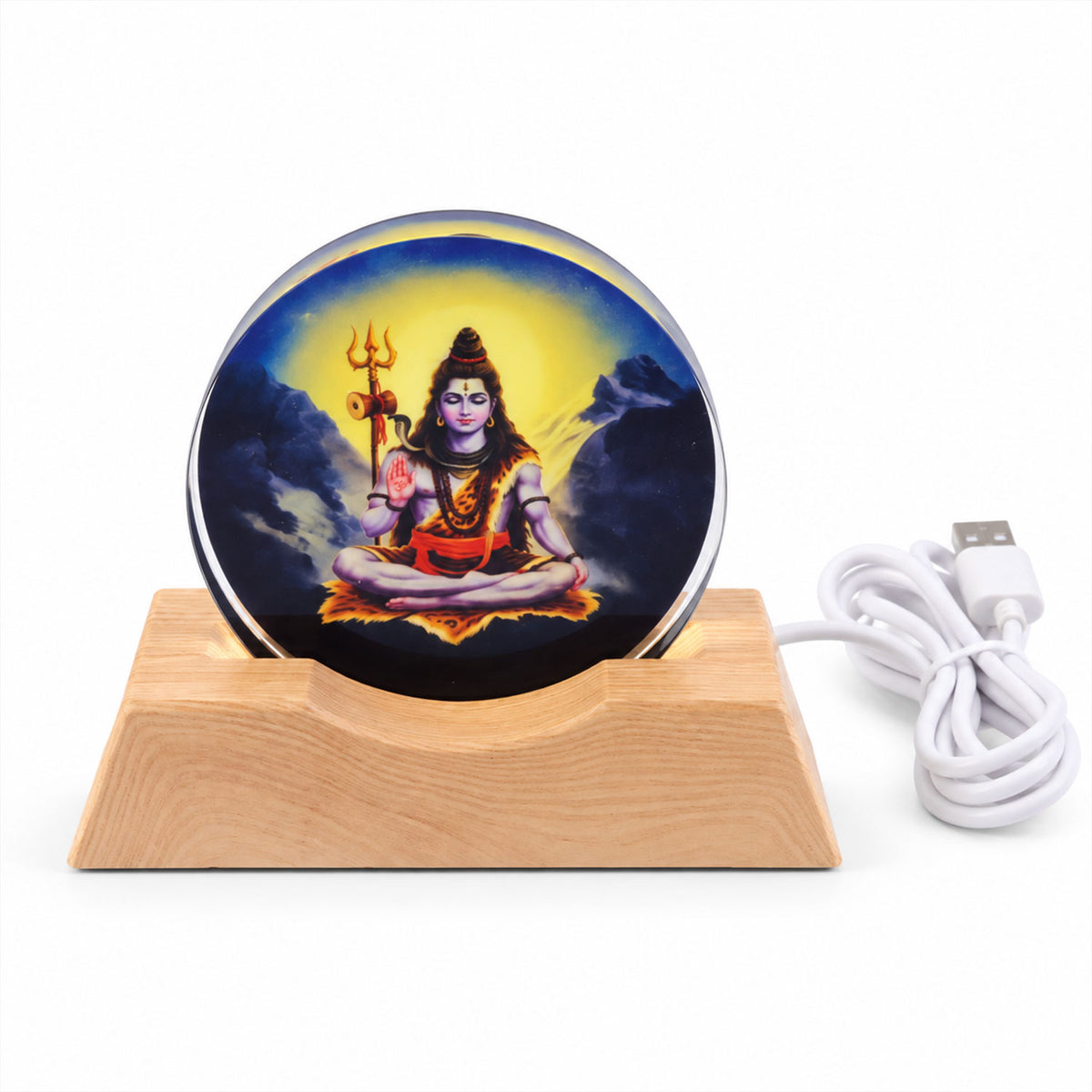 3D Mahadev LED Lamp with Wooden Base for Home Decor Shelf (1 Pc)
