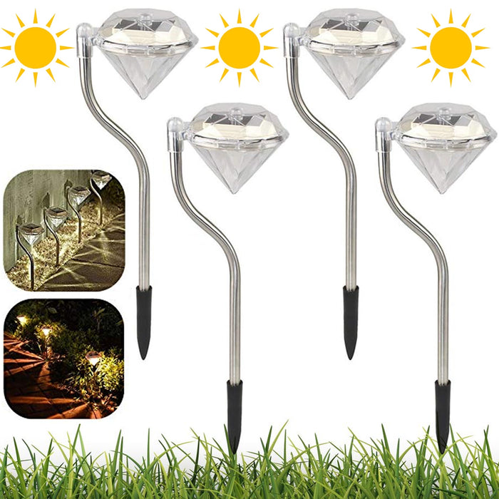 9220 Diamond Shaped Solar Powered Stake Lights, Waterproof Outdoor Solar Power Lawn Lamps Led Spot Light Garden Pathway Stainless Steel Solar Landscape Lighting (4 Pcs Set)