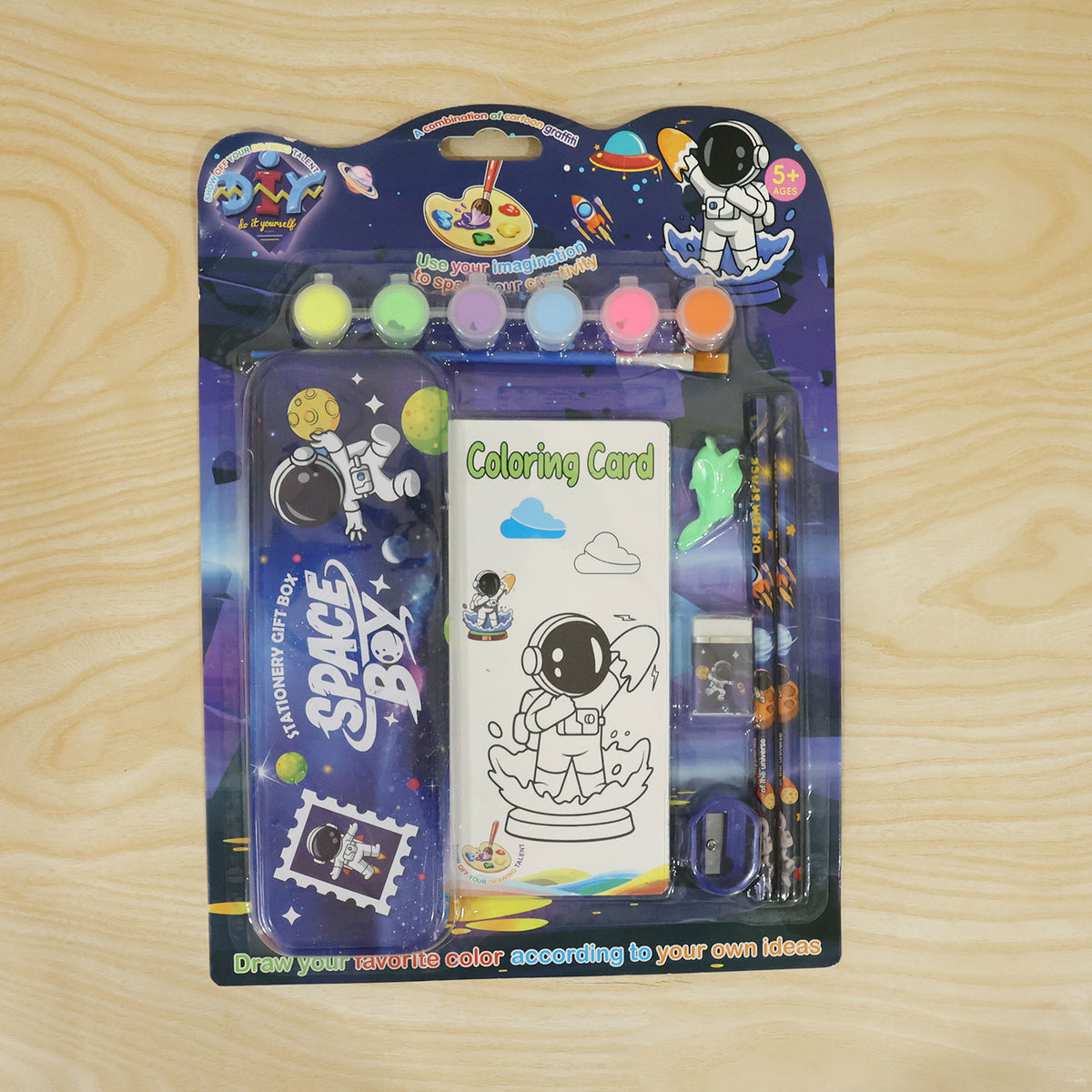 Kids Stationery Kit for School with Pencil Box, Paints and Colour Cards (1 Set)