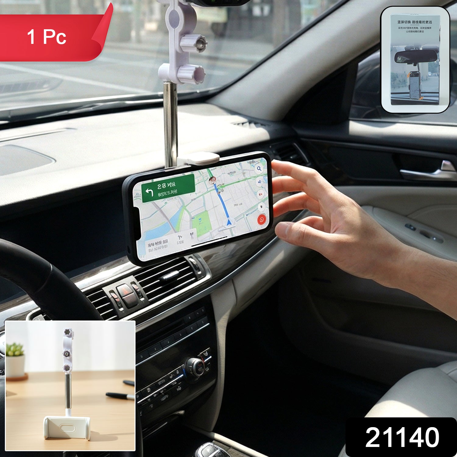 Rearview mirror phone mount holding smartphone
