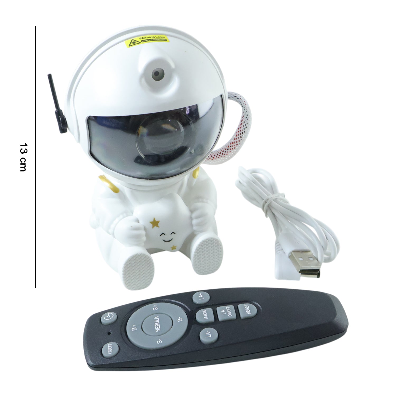 Side view of astronaut galaxy star projector lamp