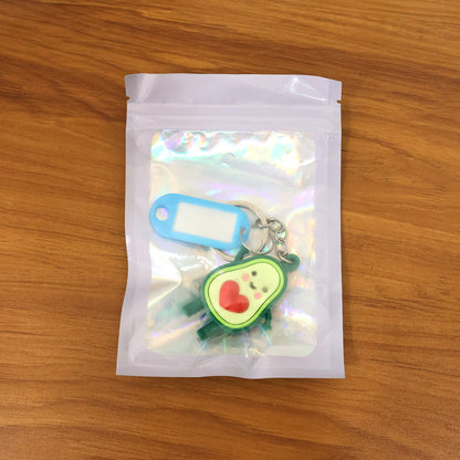 Cute Avocado Cartoon Keychain with Name Tag Holder (1 Pc)