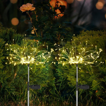 Solar Powered Warm White Starburst Firework Garden Light Set (2 Pc / 120 LED)