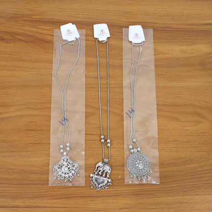 Oxidised Silver Finish Traditional Pendant Necklace – Mix Design (1 Pc)