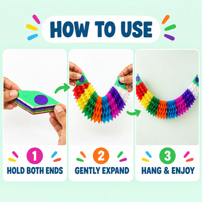Multicolour Honeycomb Paper Garland for Party Decor (Approx. 2.5 m, 1 Pc)