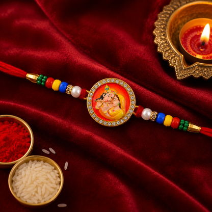 Radha Krishna Rakhi for Brother Photo Round Beaded Design (10pcs)