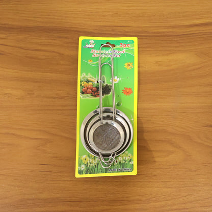 Stainless Steel Tea Strainer 3-Piece Set with Fine Mesh & Long Handle