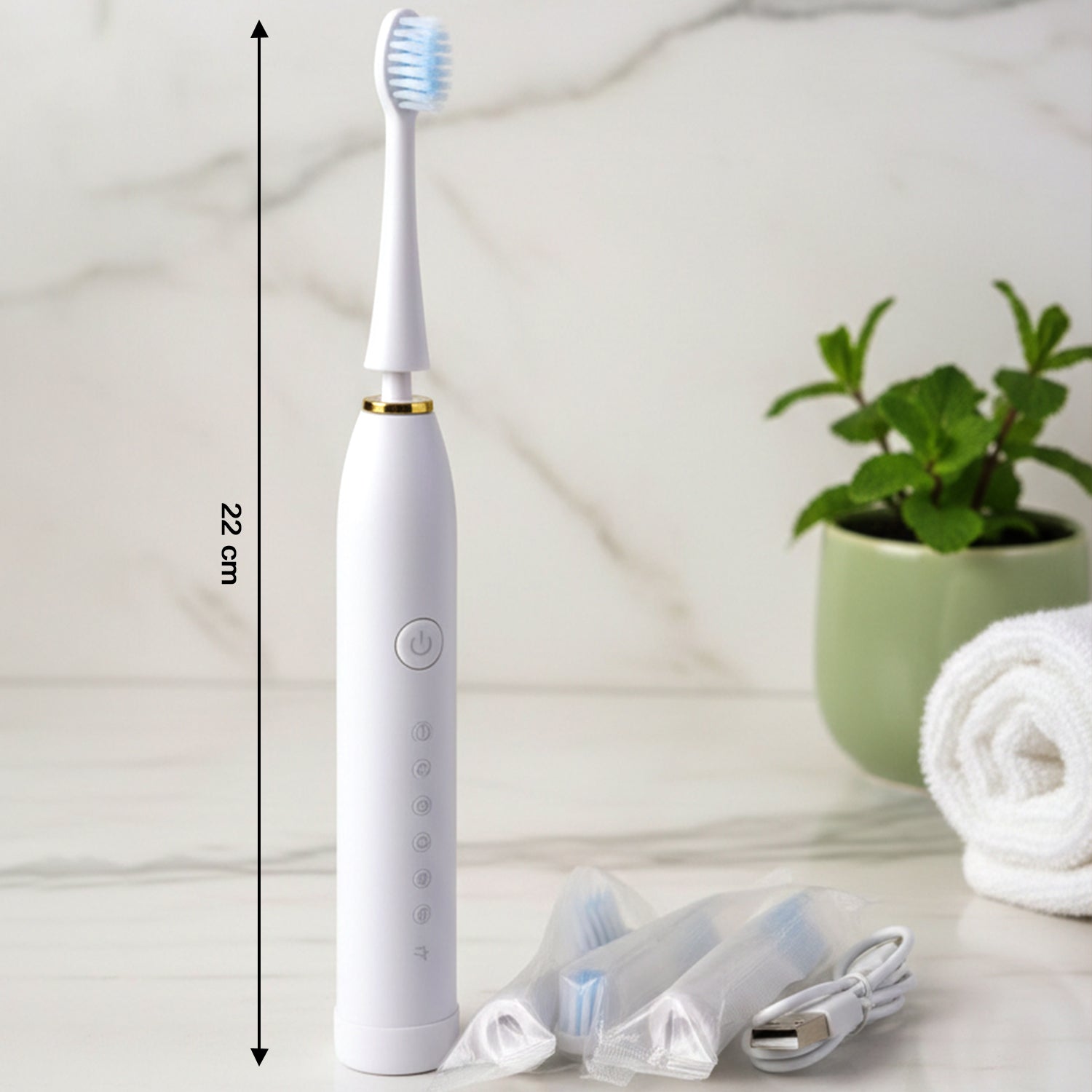 Electric toothbrush close-up front view