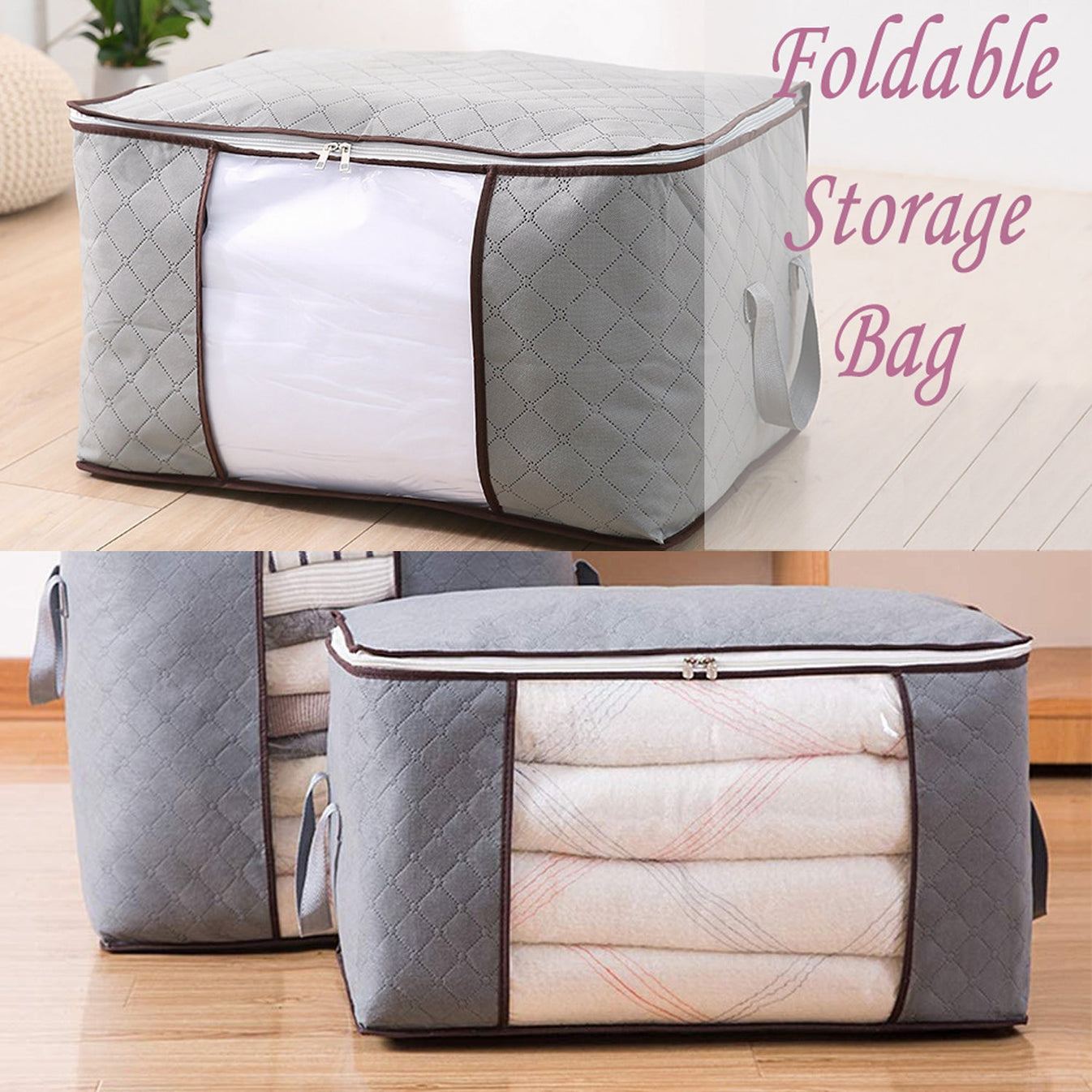 Travel Storage Bag for Clothes & Essentials | Multipurpose Clothes Organizer with Zipper, Lightweight Foldable Travel Organizer Bag for Luggage, Toiletries, Accessories, Home & Travel, Grey (Size: 35x25x10*cm) - Grey - Image 9