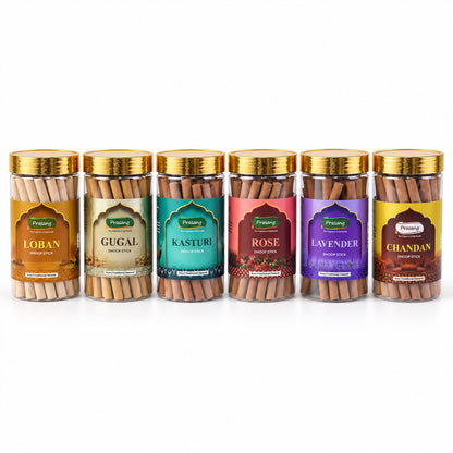 Assorted Fragrance Dhoop Sticks Jar Combo for Daily Puja (6 In 1, 100 Gm Each)