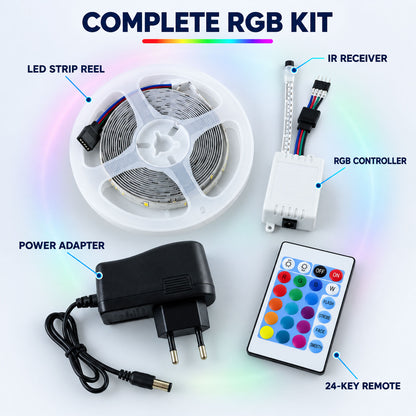 RGB LED Strip Light with Remote and Adapter for Room Decor (1 Set, 3.4 Mtr)