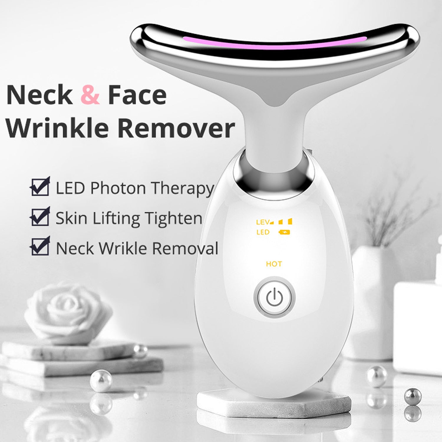 Electric Face Massager Wrinkle Remover LED Photon Face Beauty Device (1 Pc / Plastic)