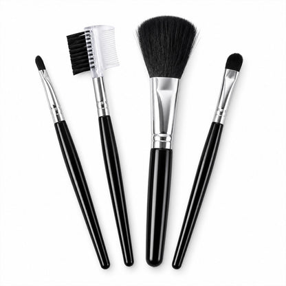 Mini Makeup Brush Set for Face Eye Brow and Lip Makeup with Compact Tools (4 Pc)