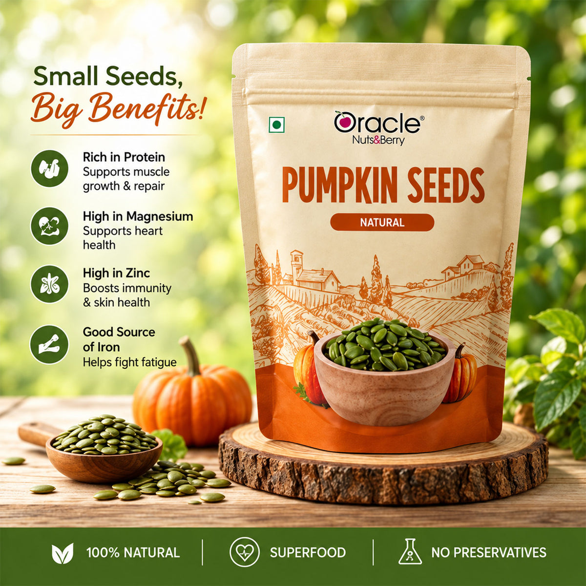 Pumpkin Seeds Premium Pure Raw Natural Seeds Full of Protein Rich Goodness (250g)