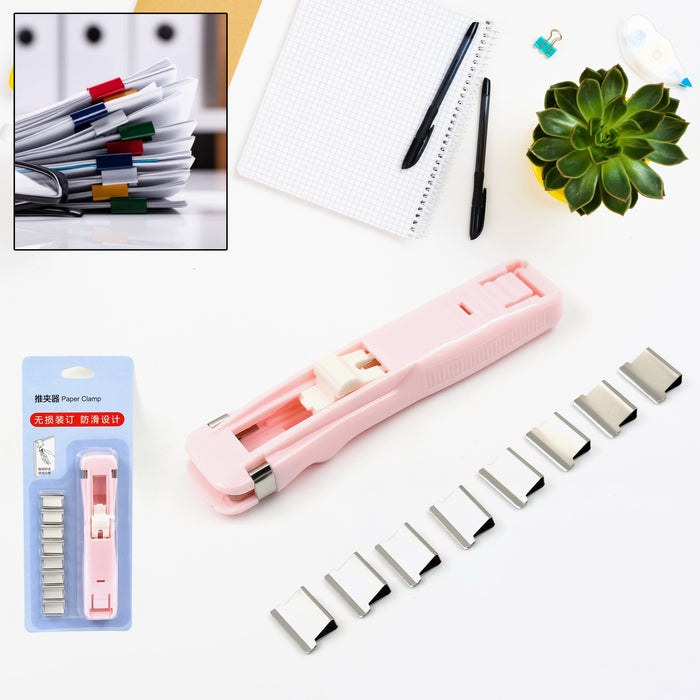 Portable Paper Clamp With 8 Pcs Clip Dispenser Handheld Paper Fast Clam (1 Set)