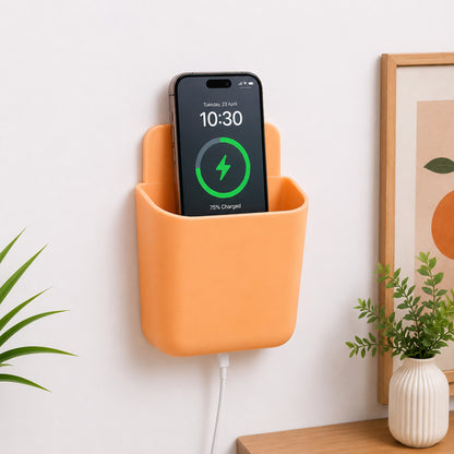 Wall Mounted Plastic Storage Pocket holding a mobile phone and remote