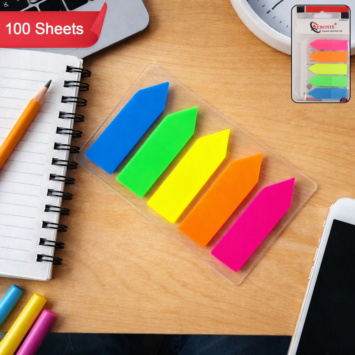 Plastic Self Sticky Index Flags for Office, School – Multicolour (20×5 mm, 100 Sheets, 6 Pack)