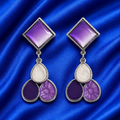 Purple & White Floral Dangle Earrings with Diamond Stud Design for Women & Girls