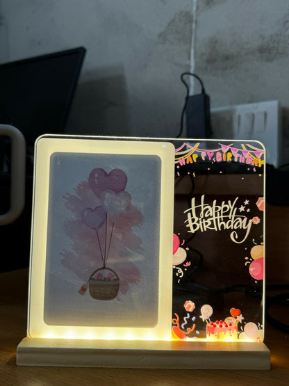 Happy Birthday LED Acrylic Message Lamp with Wooden Base | Decorative Table Light