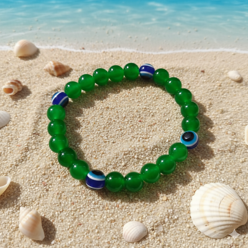 Green Evil Eye Glass Beads Bracelet