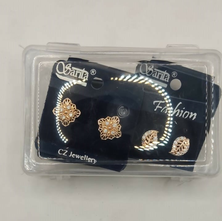 Rose Gold Plated CZ Stud Earrings Combo (4 Pairs) for women and girls