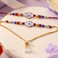 Evil Eye Bhaiya Bhabhi Rakhi Set with Beads and Pearl Lumba