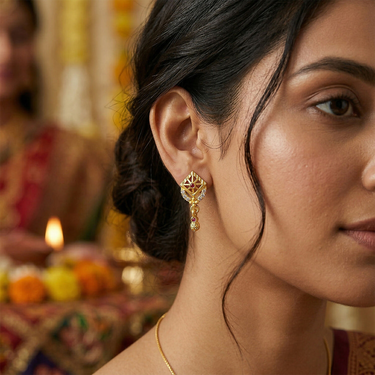 Elegant ethnic jewelry showcasing handcrafted gold plated drop earrings