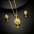 Oval Motif Gold Pendant & Earring Set – Elegant Traditional Jewelry for Women