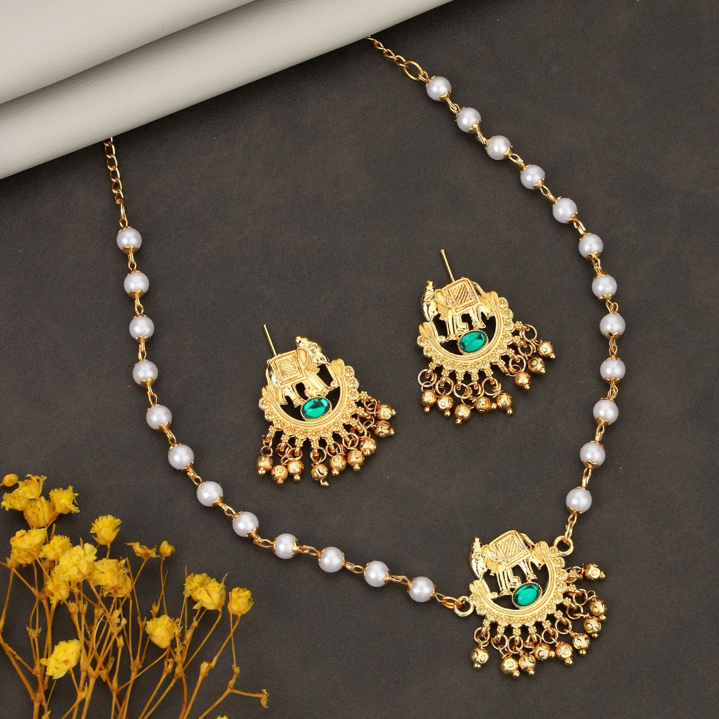 Brilliant Gold-Tone Crystal Floral Drop Necklace Set