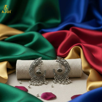 Chandrika Oxidized Silver Jhumka Earrings with Ghungroo Danglers