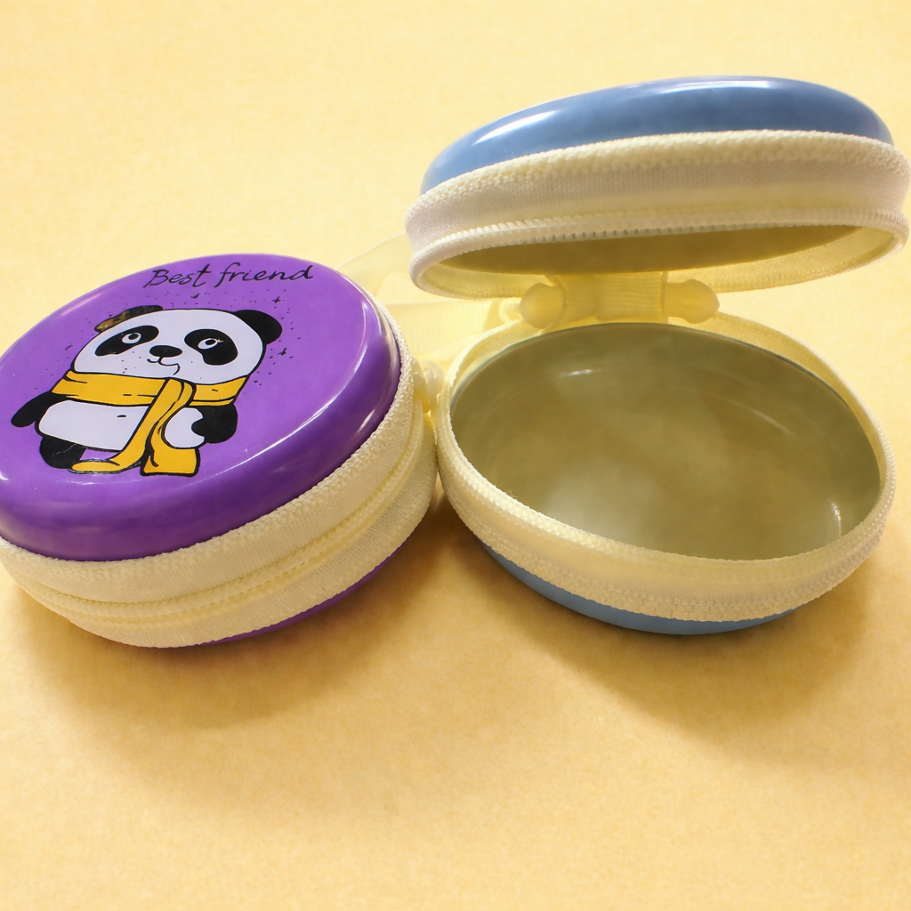 Panda coin pouch displaying the wrist strap for carrying