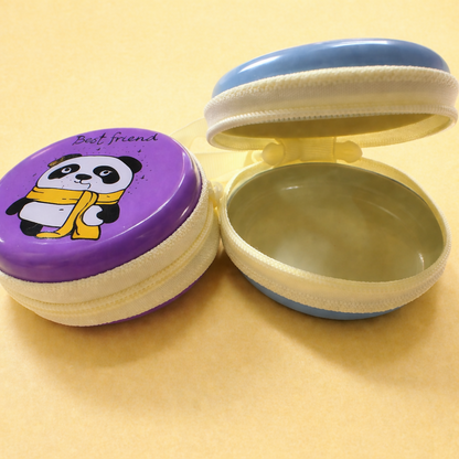 Panda coin pouch displaying the wrist strap for carrying