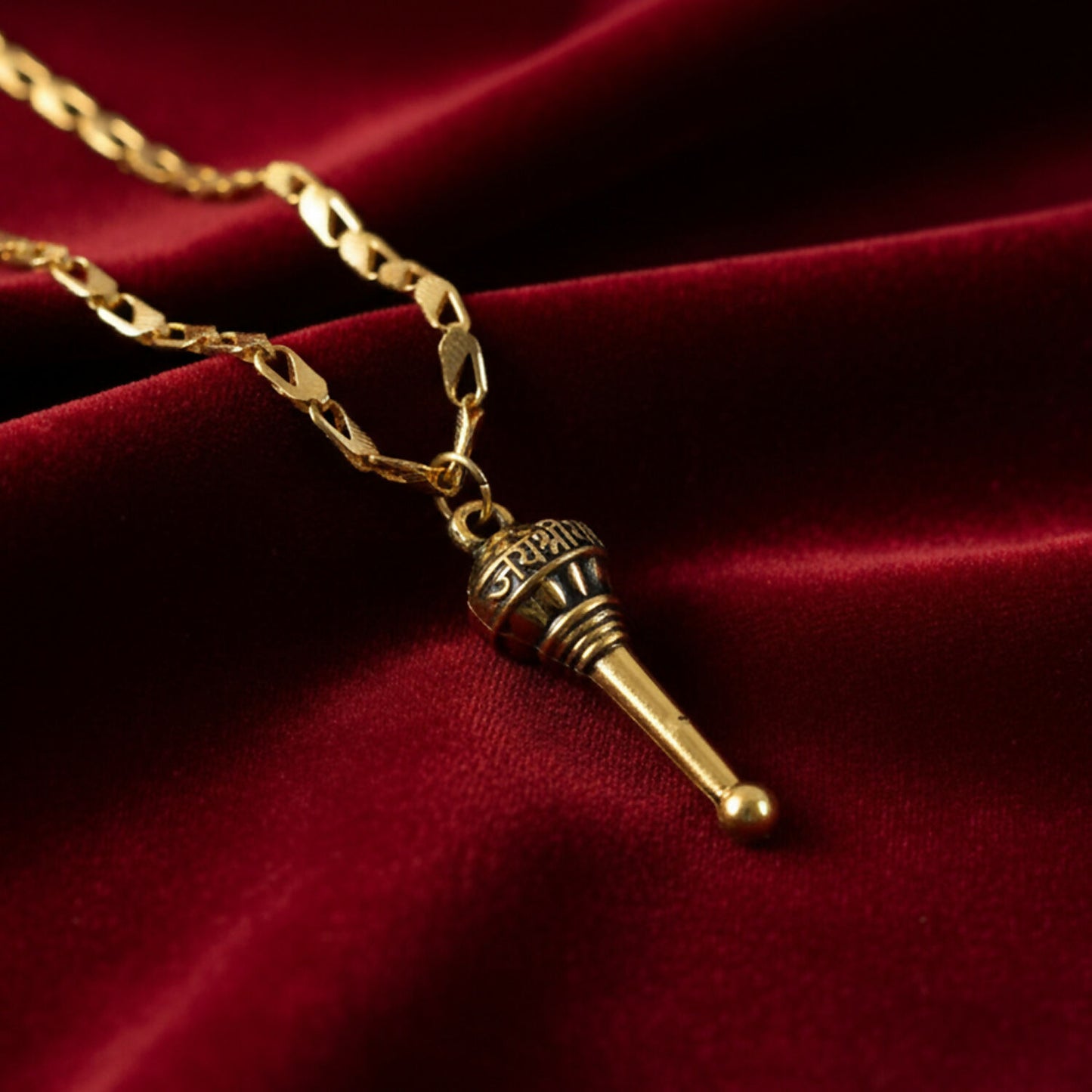 Golden Hanuman Gada Pendant with Chain – Devotional, Stylish & Lightweight Accessory for Daily Wear