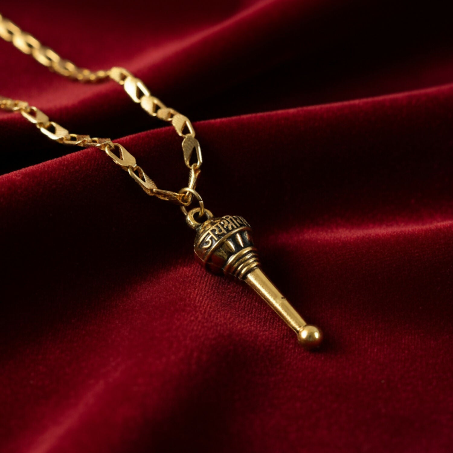 Golden Hanuman Gada Pendant with Chain – Devotional, Stylish & Lightweight Accessory for Daily Wear