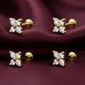 Gold plated Flower Floral AD Stud Earrings Combo Pack of 2 Pair