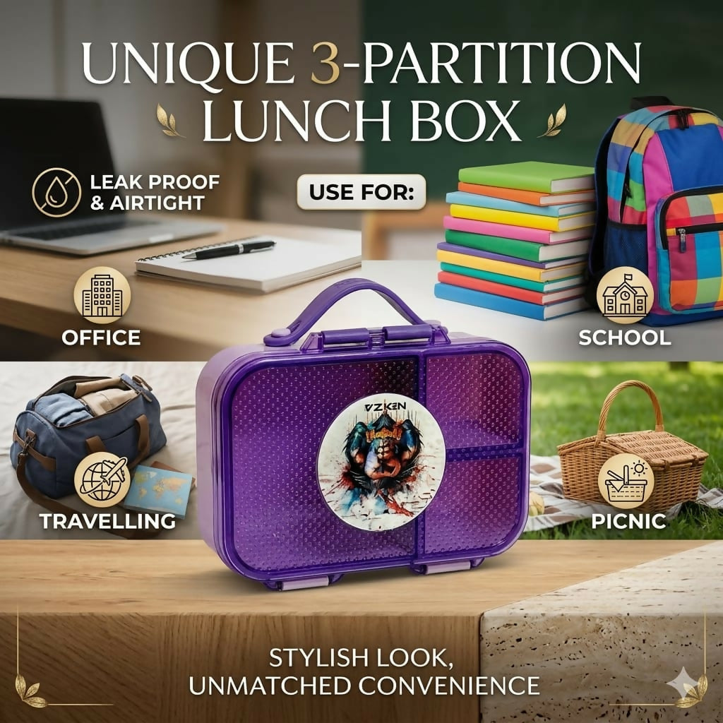 Top view of the 3-compartment Bento Lunch Box with spoon included