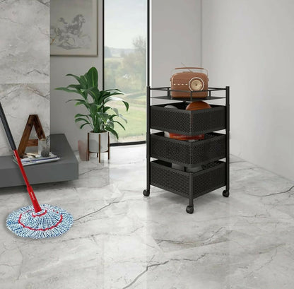 Kitchen trolley with three ventilated baskets and four wheels